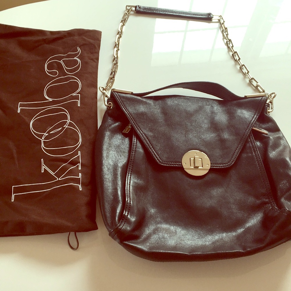 Kooba leather with silver chain strap satchel